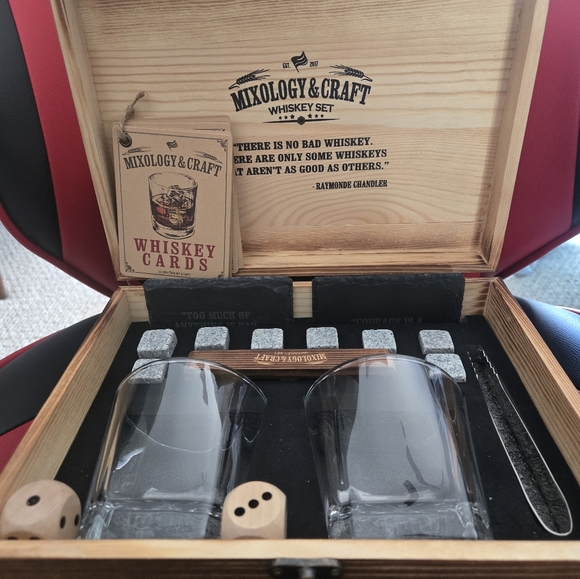 Mixology Whiskey Stones Gift Set with Two 10 oz Whiskey Glasses Extras - Picture 2 of 3